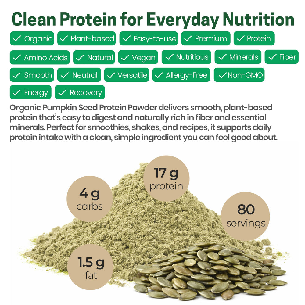 Z Natural Foods pumpkin seed protein powder poured over oatmeal for breakfast