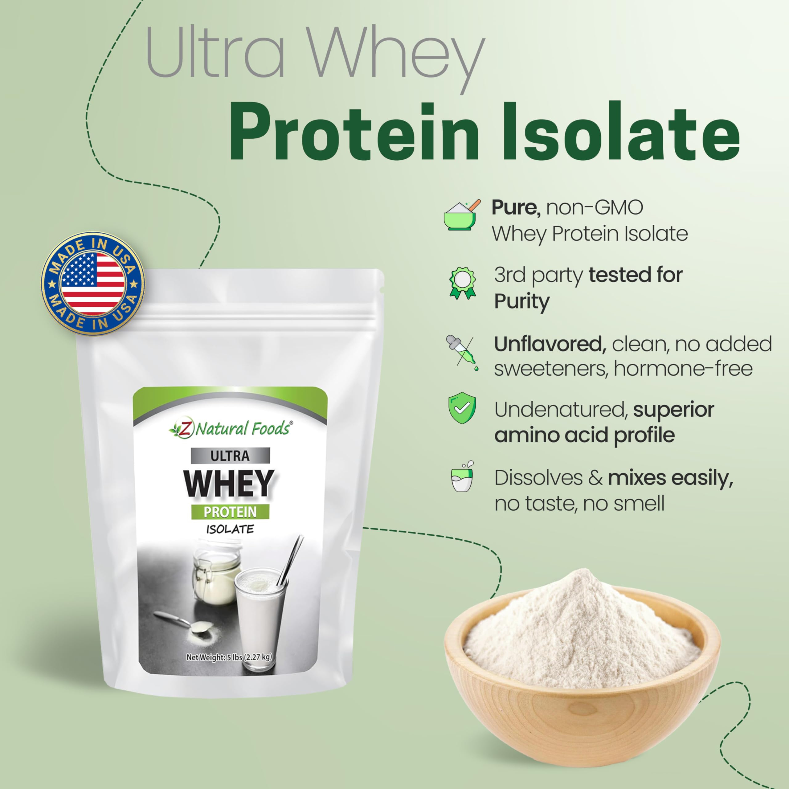 Serving scoop of Z Natural Foods Ultra Whey Isolate provides convenient protein measurement
