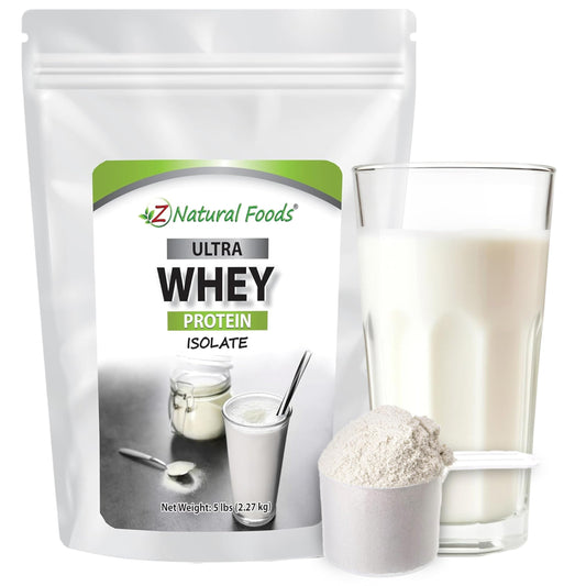Z Natural Foods Ultra Whey Isolate Powder unflavored blends easily into shakes for a clean protein boost