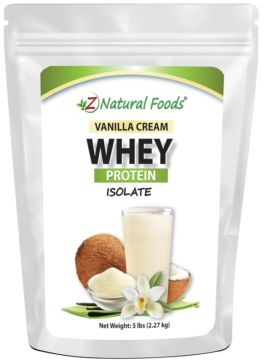 Z Natural Foods Vanilla Cream Whey Protein powder jar for quick daily shakes.