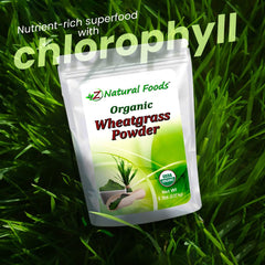 Z Natural Foods wheatgrass powder stirred into a smoothie bowl