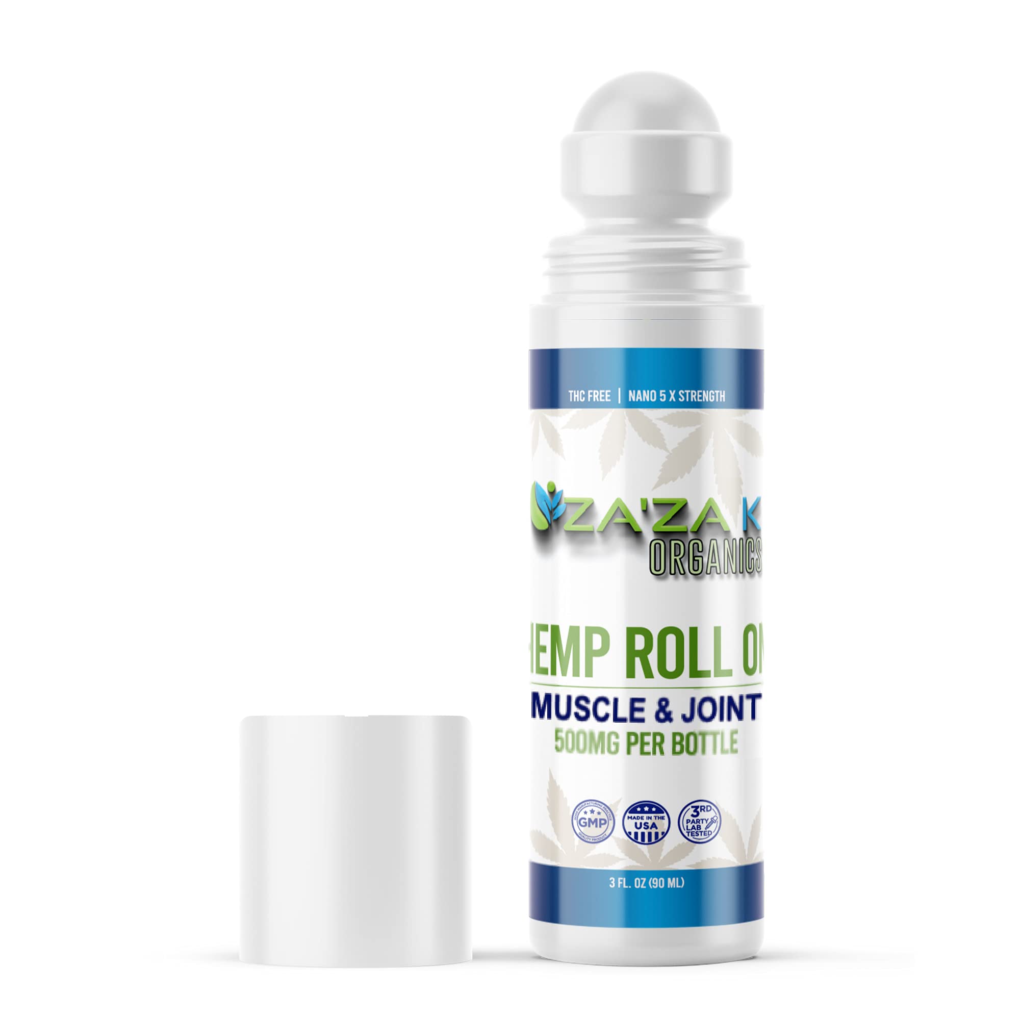 ZA'ZA K ORGANICS hemp relief roll-on gel bottle for quick, on-the-go application
