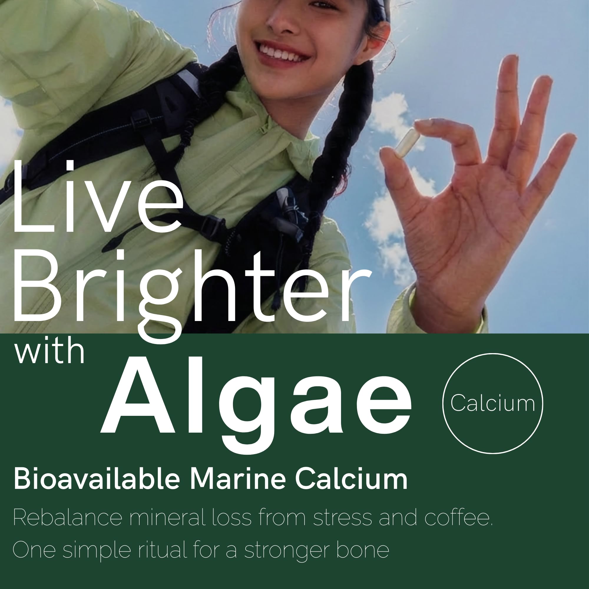 ZAB Algae Calcium packaging on shelf emphasizing a 45-day supply