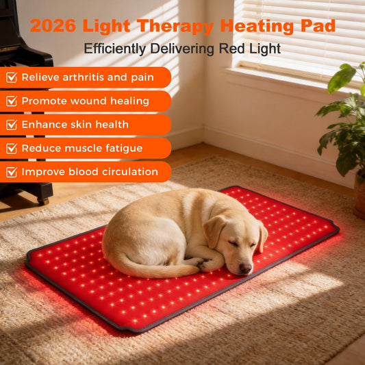 ZAEXAE red light therapy pad wrapped around a dog's belly.