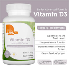 Zahler Advanced Vitamin D3 softgels kosher certification icon on packaging