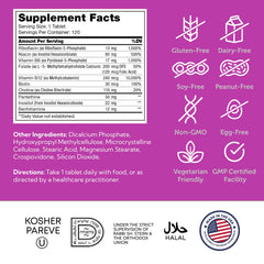 Zahler B-Complex ingredient icons highlight vitamin variety and nutrient balance.