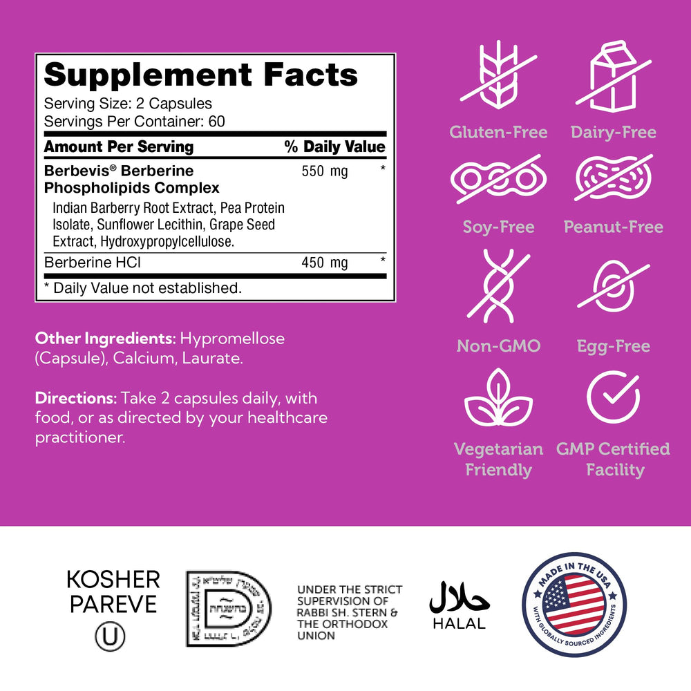 Zahler Berberine bottle emphasizes vegetarian and kosher ingredients.