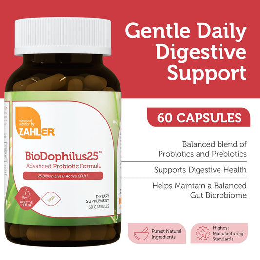 Zahler BioDophilus25 capsules close-up showing uniform capsules for easy dosing