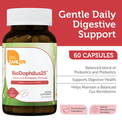Zahler BioDophilus25 capsules close-up showing uniform capsules for easy dosing