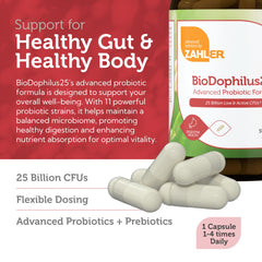 Zahler BioDophilus25 product shot notes refrigeration to maintain potency after opening