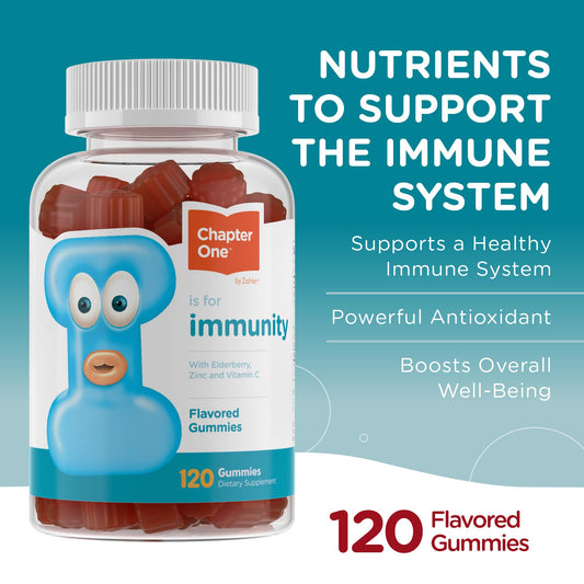 Zahler Chapter One Immune Gummies label close-up highlighting vitamin C and zinc