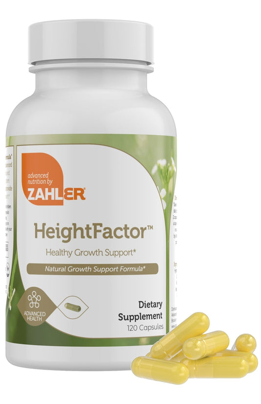 Zahler Height Factor bottle close-up highlighting growth-supporting ingredients.