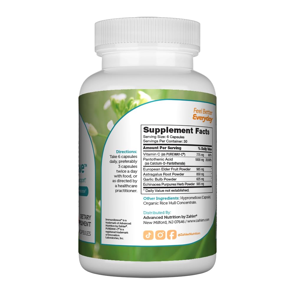 Zahler Immunabreve bottle label highlights vitamin C and elder fruit