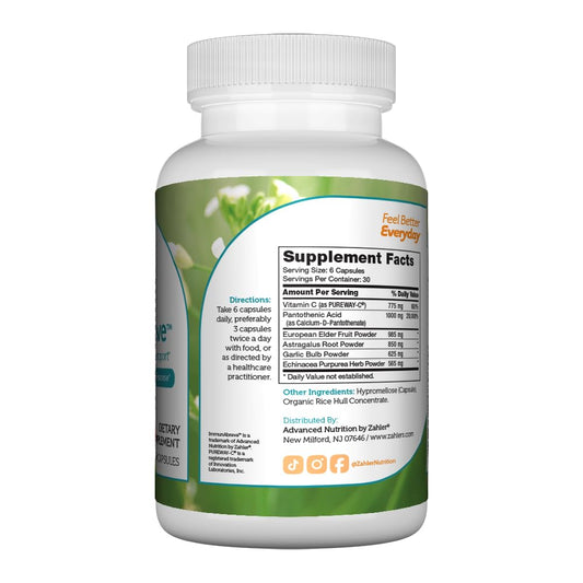Zahler Immunabreve bottle label highlights vitamin C and elder fruit