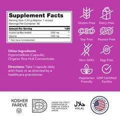 Zahler Inositol front label highlights kosher and gluten-free quality.