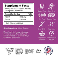 Zahler Inositol and Glycine powder poured into juice for quick routine.