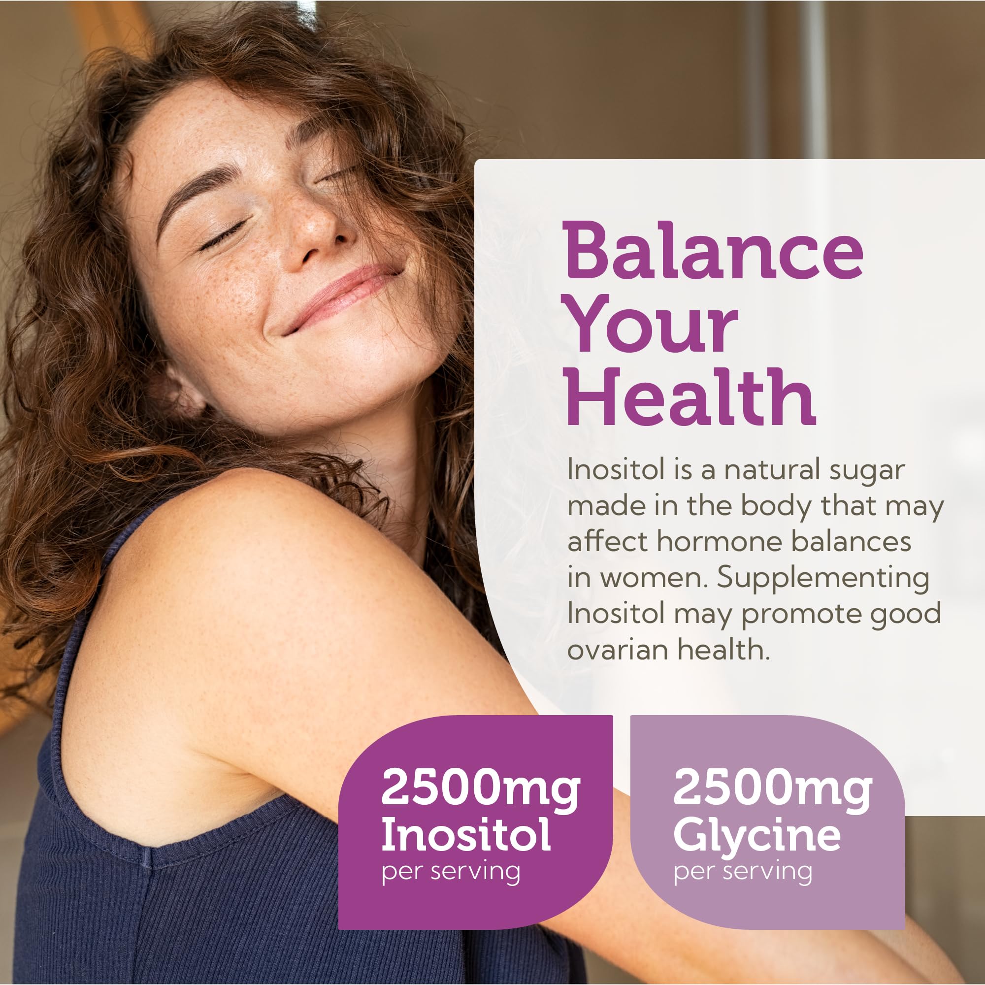 Zahler Inositol and Glycine powder with measuring scoop for convenient daily dosing.