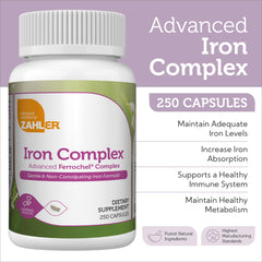 Zahler Iron Complex label close-up, highlights non-GMO and kosher certifications