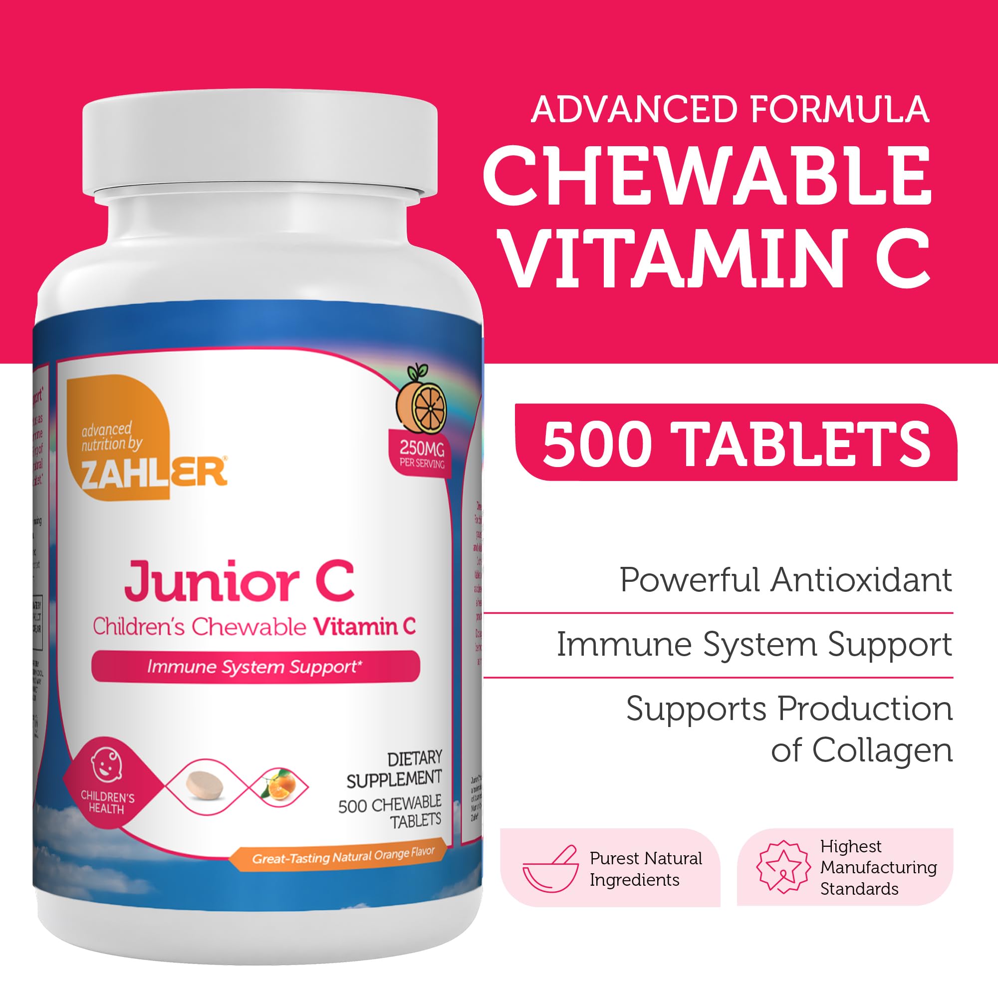 Zahler Junior C orange chewable tablets close-up for growing children