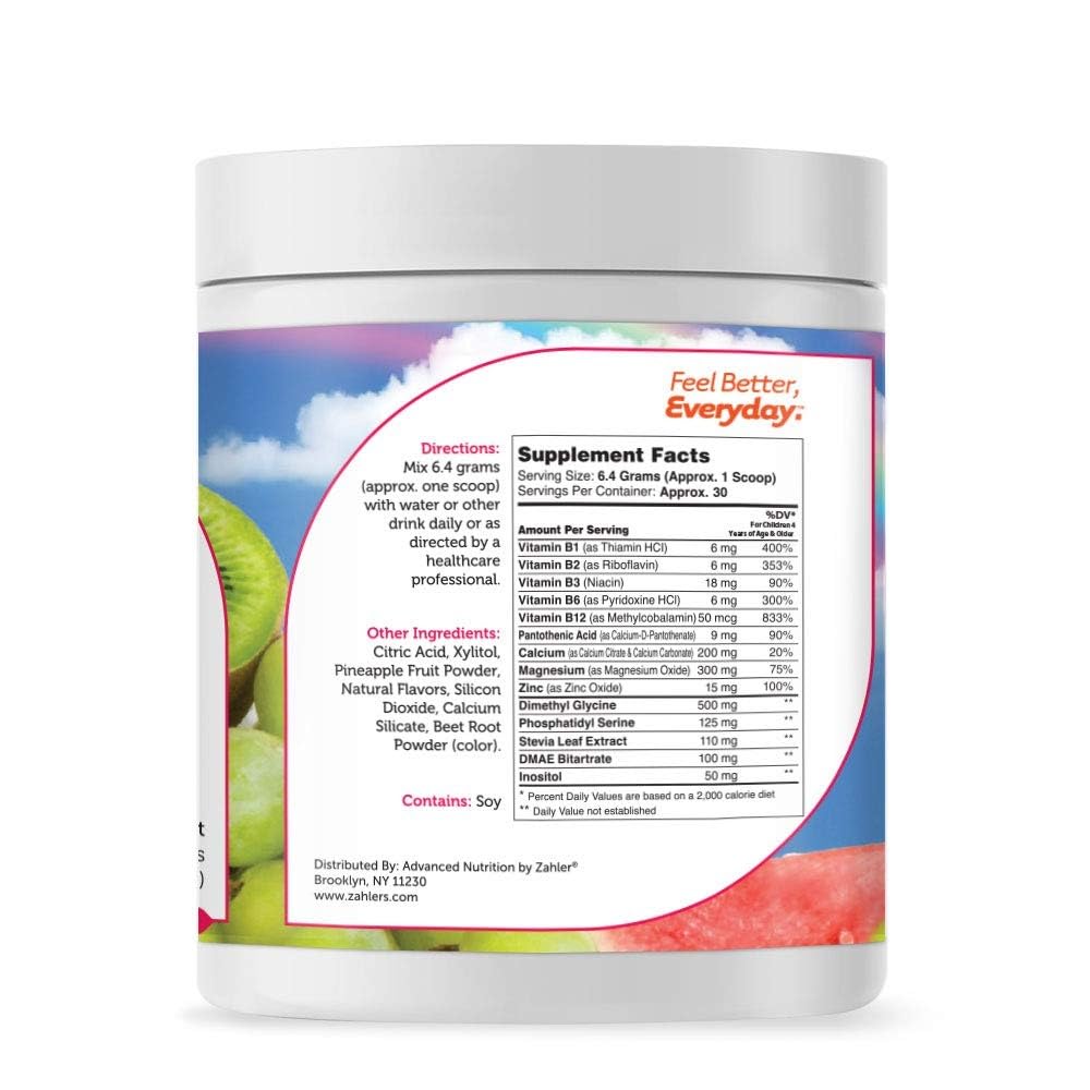 Zahler KidsActive fruit punch tub label highlighting tasty concentration support
