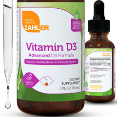 Zahler Liquid D3 drops pour-top showing simple daily dosing