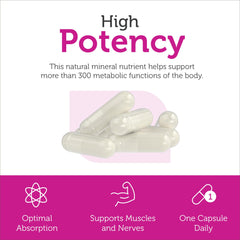 Zahler Magnesium Citrate capsules close-up of smooth, easy-to-swallow capsules.