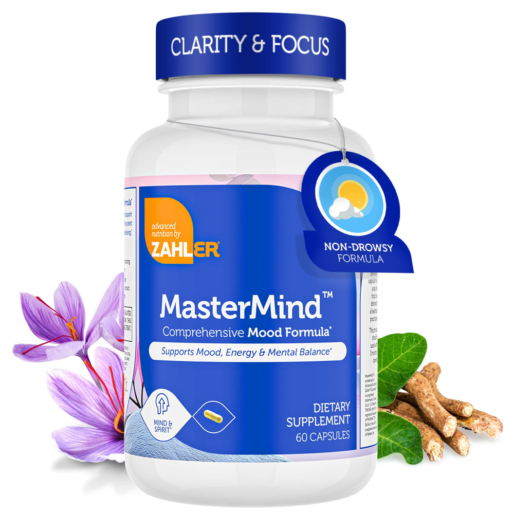 Zahler Mastermind bottle front for mood support and mental balance.