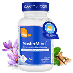 Zahler Mastermind bottle front for mood support and mental balance.