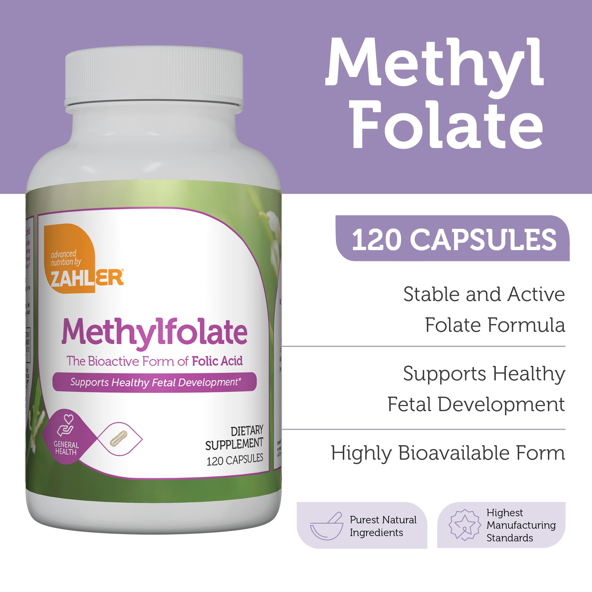 Close-up of Zahler Methylfolate label showing 1000 mcg DFE