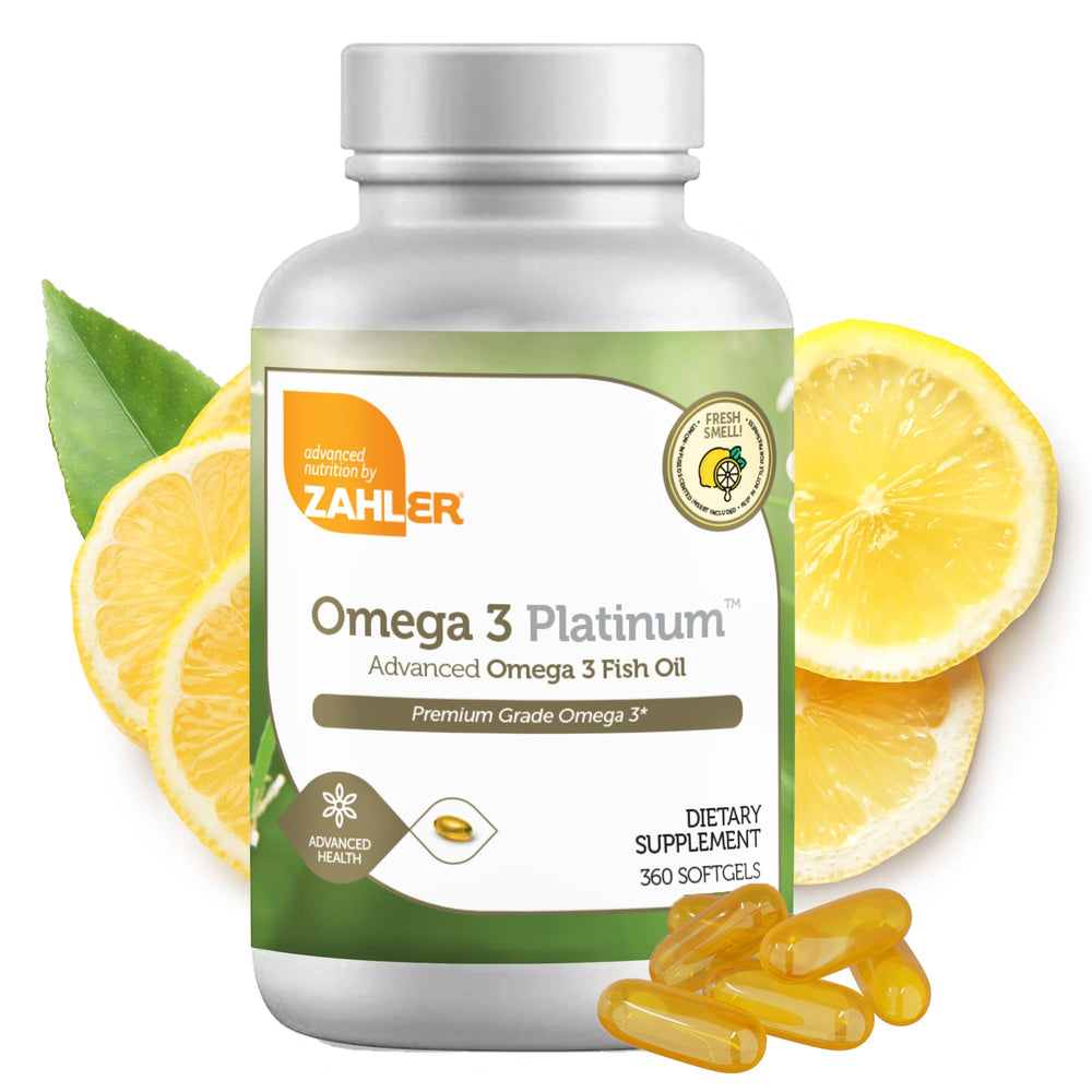 Zahler Omega 3 bottle front view may support heart and brain wellness.