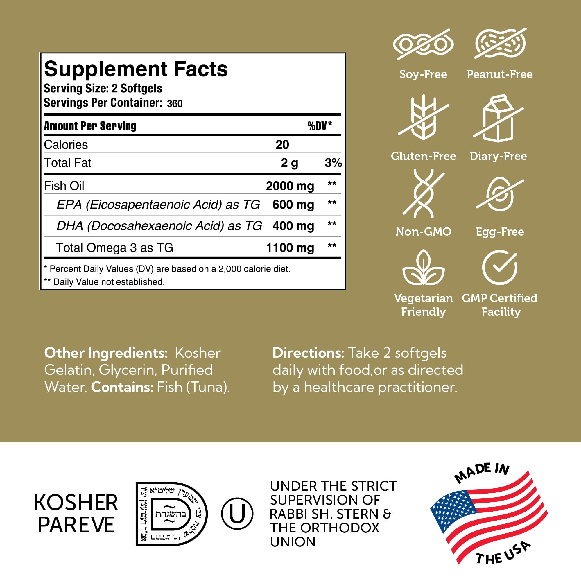 Zahler Omega 3 bottle labeled Made in USA for purity.