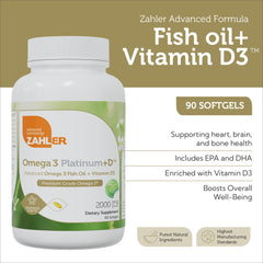 Kosher-certified Zahler Omega 3 Platinum label emphasizes purity and dietary compliance