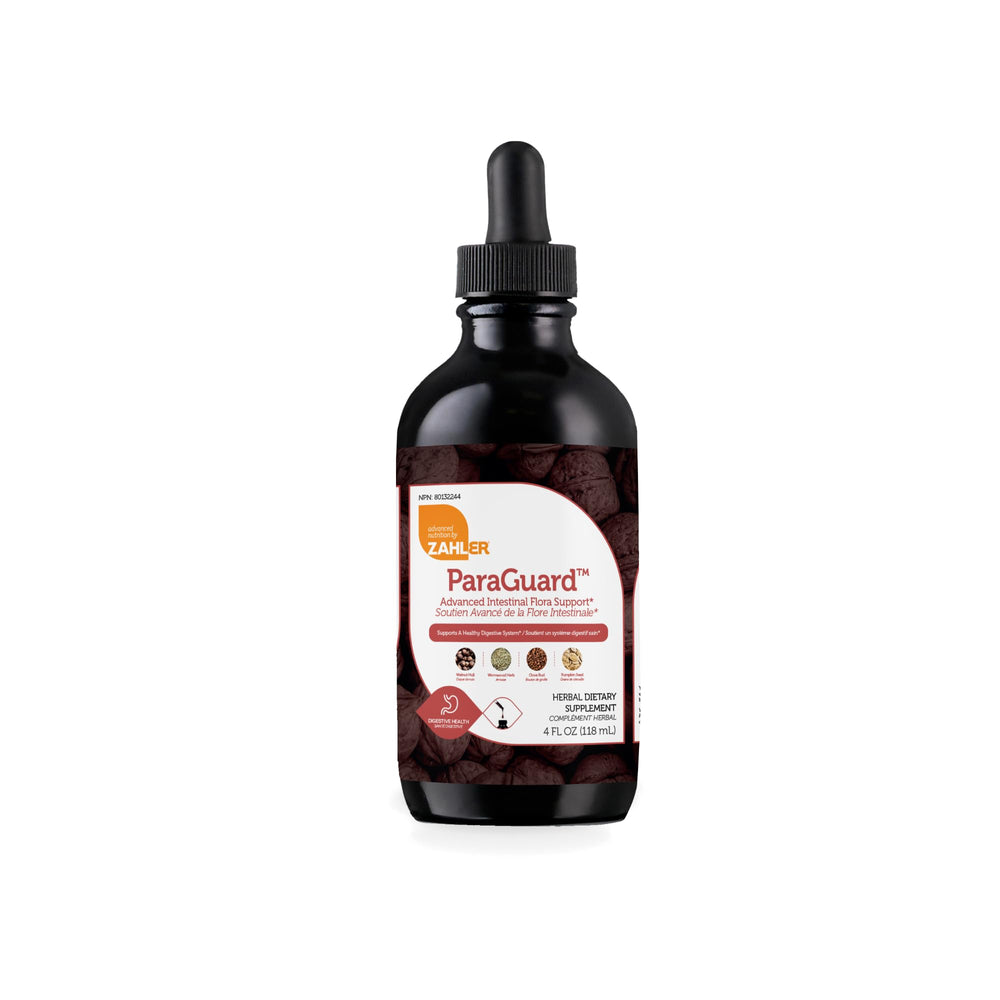 Zahler ParaGuard bottle with label promoting gut health support.