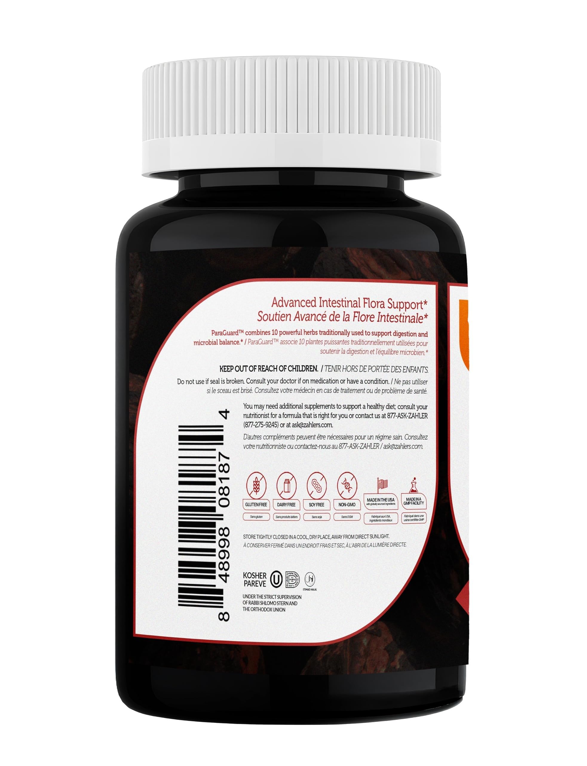 Zahler ParaGuard bottle and capsules showing easy-to-swallow doses for adults.