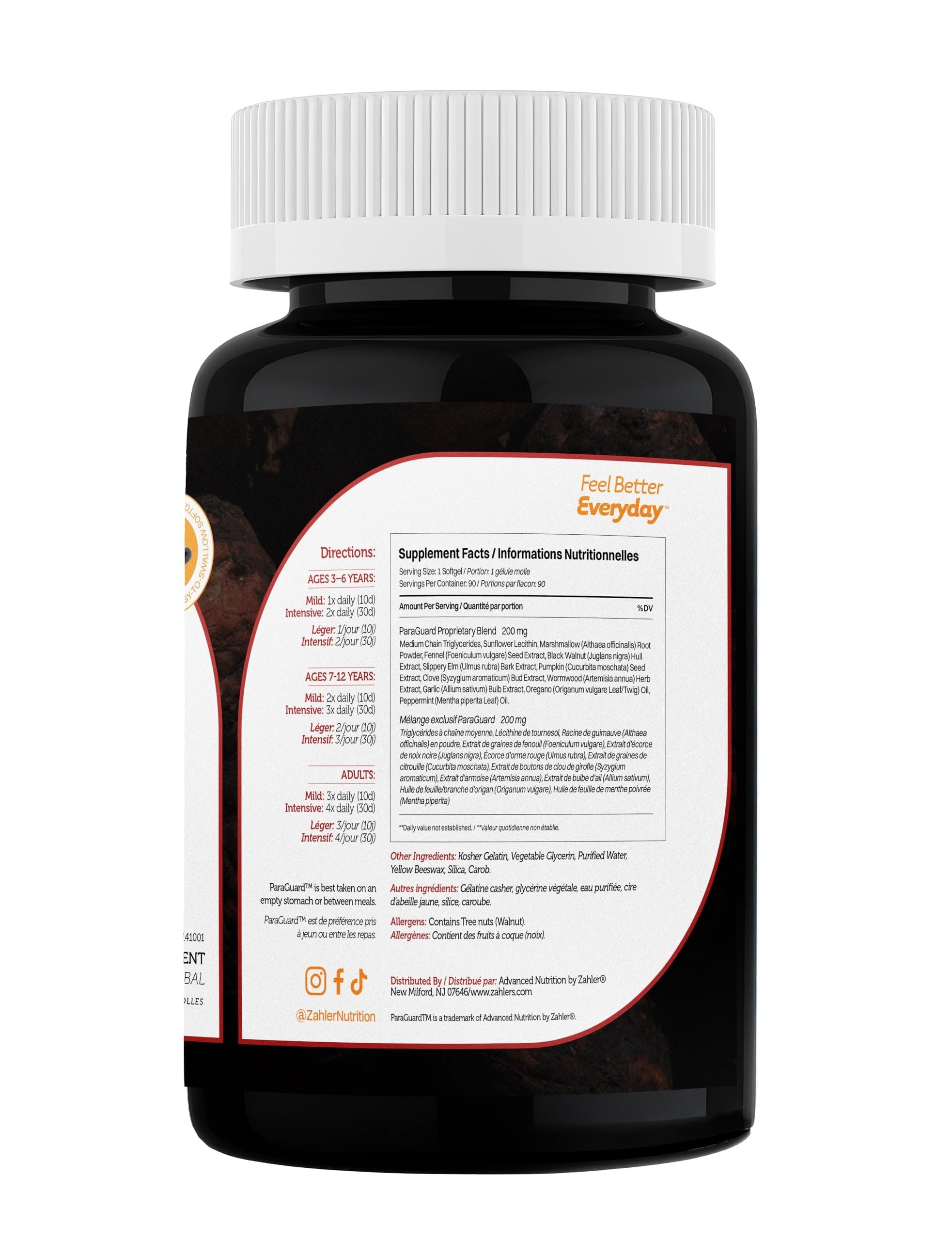 Zahler ParaGuard softgels herbal ingredient blend display for natural digestion support.