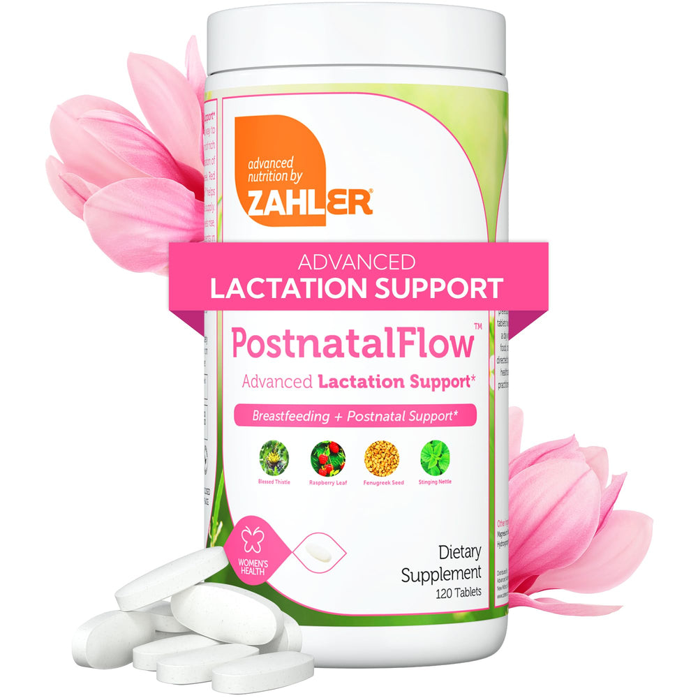 Zahler Postnatal Flow bottle shot supports lactation for new moms