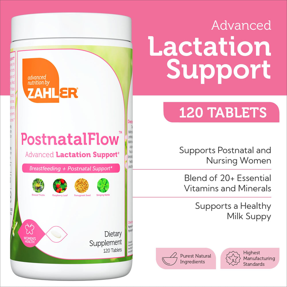 Zahler Postnatal Flow label closeup highlights non-GMO, dairy-free, soy-free