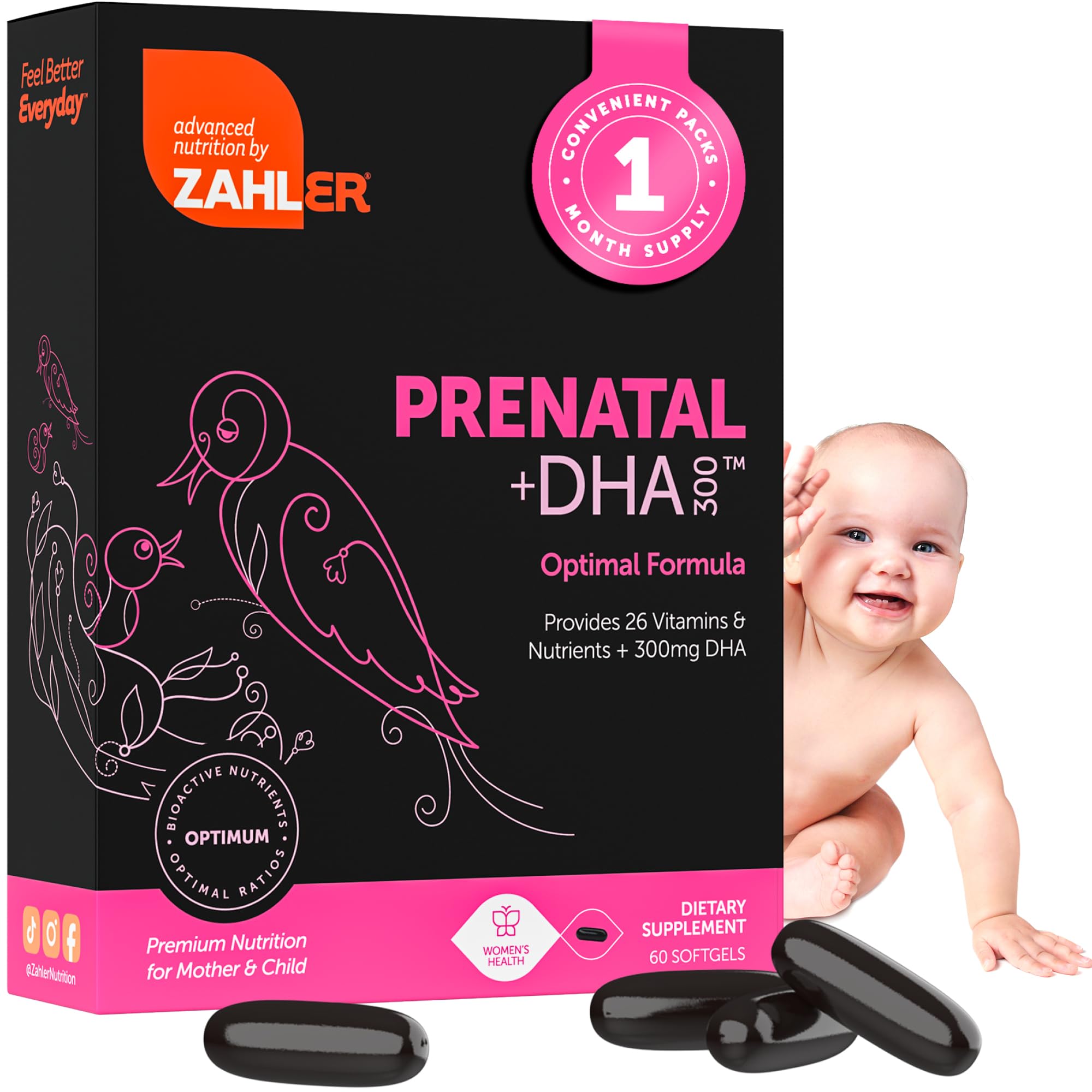 Zahler Prenatal DHA bottle with softgels for easy daily support