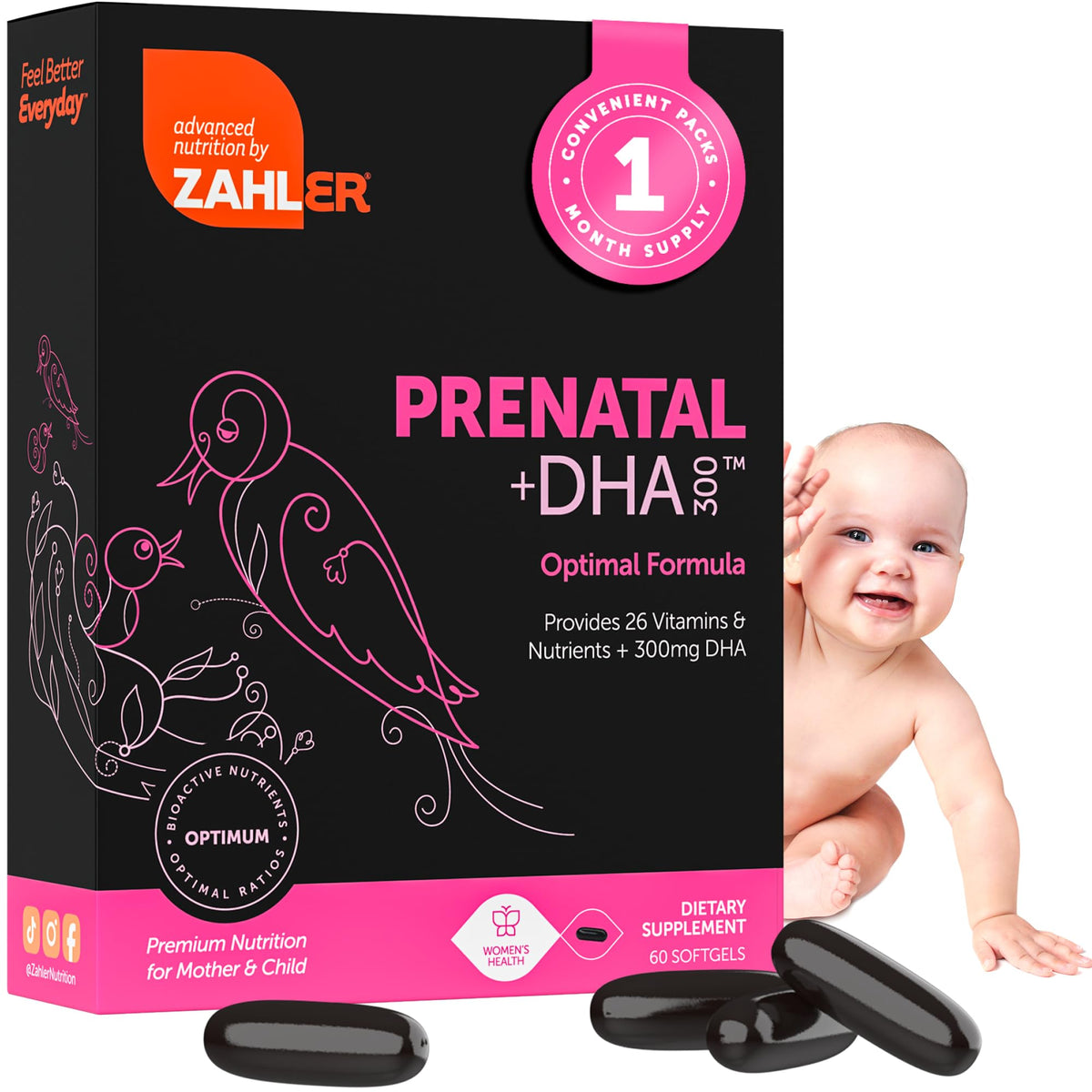 Zahler Prenatal DHA bottle with softgels for easy daily support