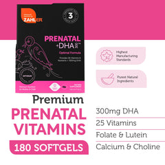 Zahler Prenatal DHA bottle shows kosher seal for dietary compliance.