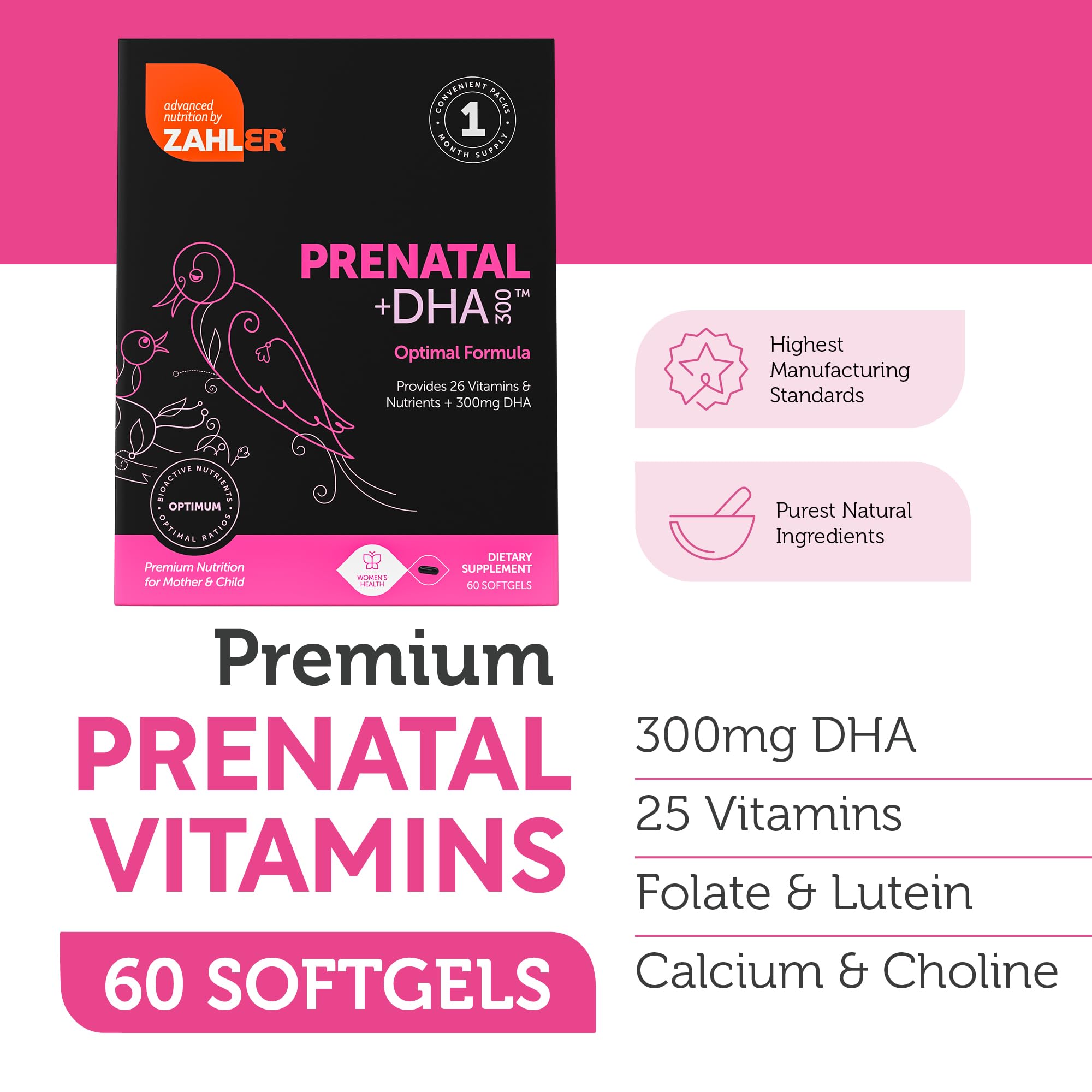 Closeup of Zahler Prenatal DHA pill with smooth coating for swallowing ease