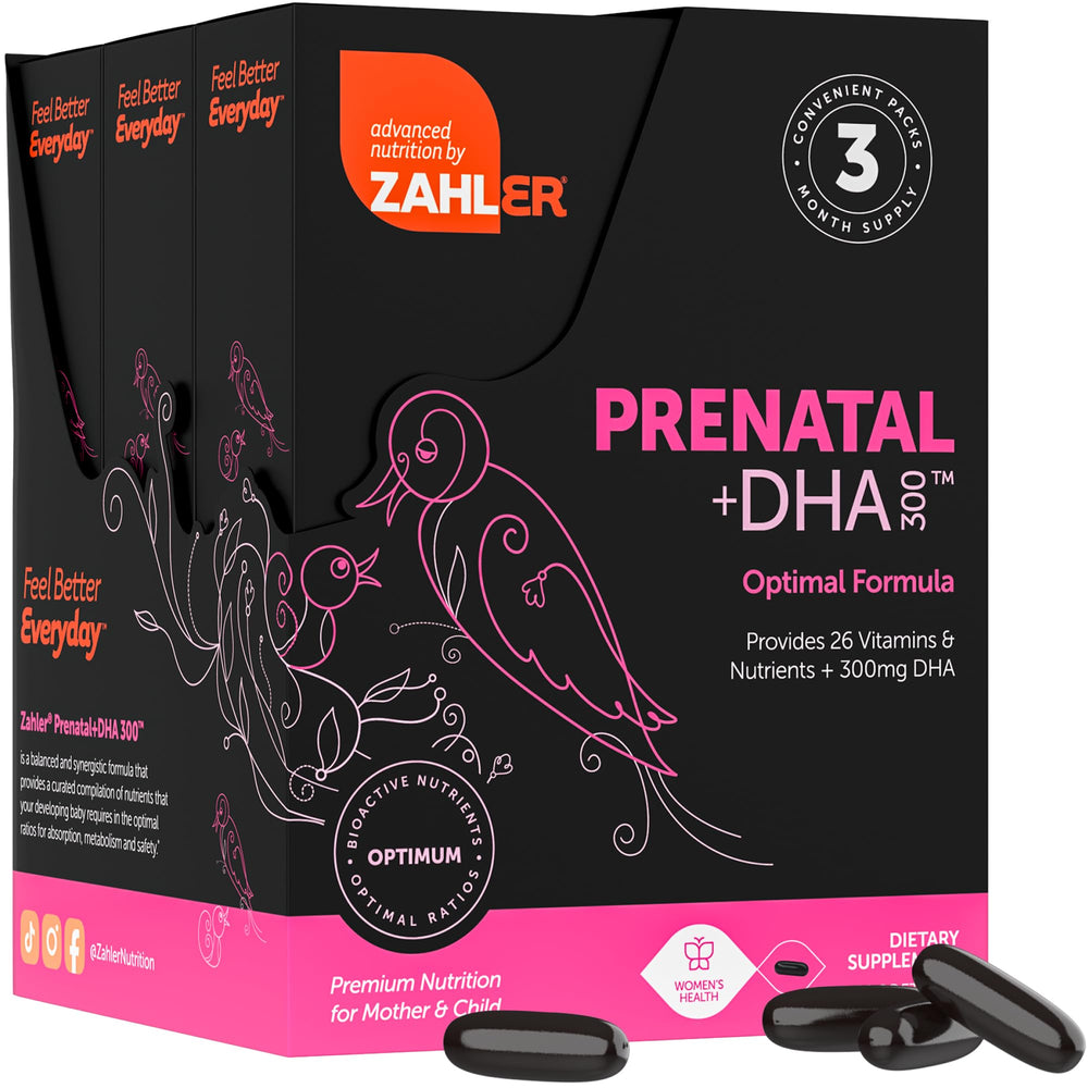 Zahler Prenatal DHA bottle pour demonstrates convenient dosing for busy mornings.