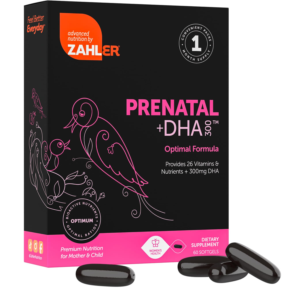 Zahler Prenatal DHA softgels pack showing convenient pregnancy nutrition