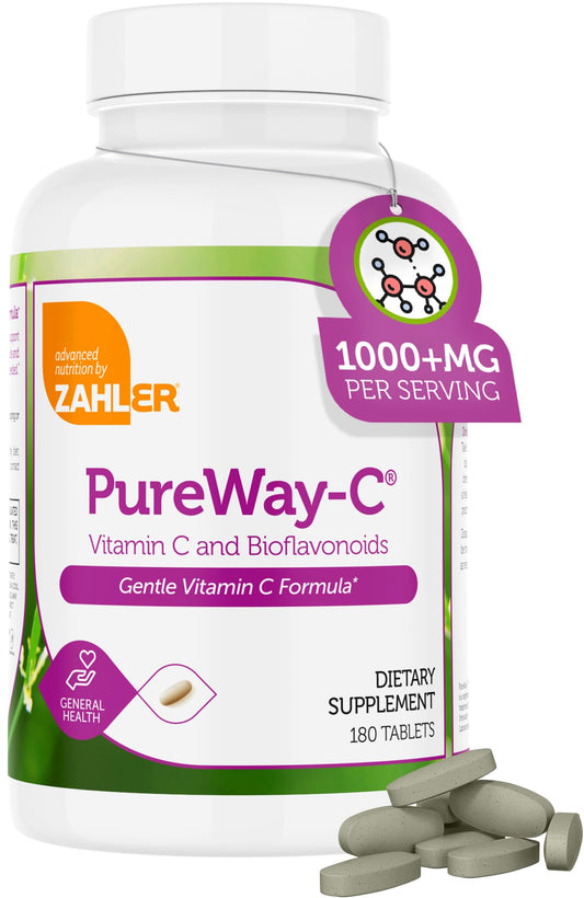 Zahler PureWay-C 1000mg bottle with label highlighting immune-support bioflavonoids.