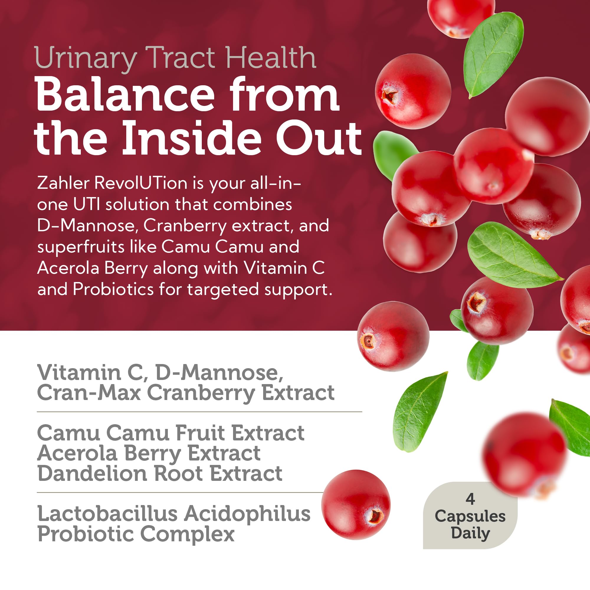 Superfruits like Camu Camu and Acerola in Zahler Revolution formula.