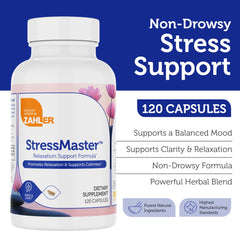 Zahler StressMaster bottle side view with capsules visible for daily use