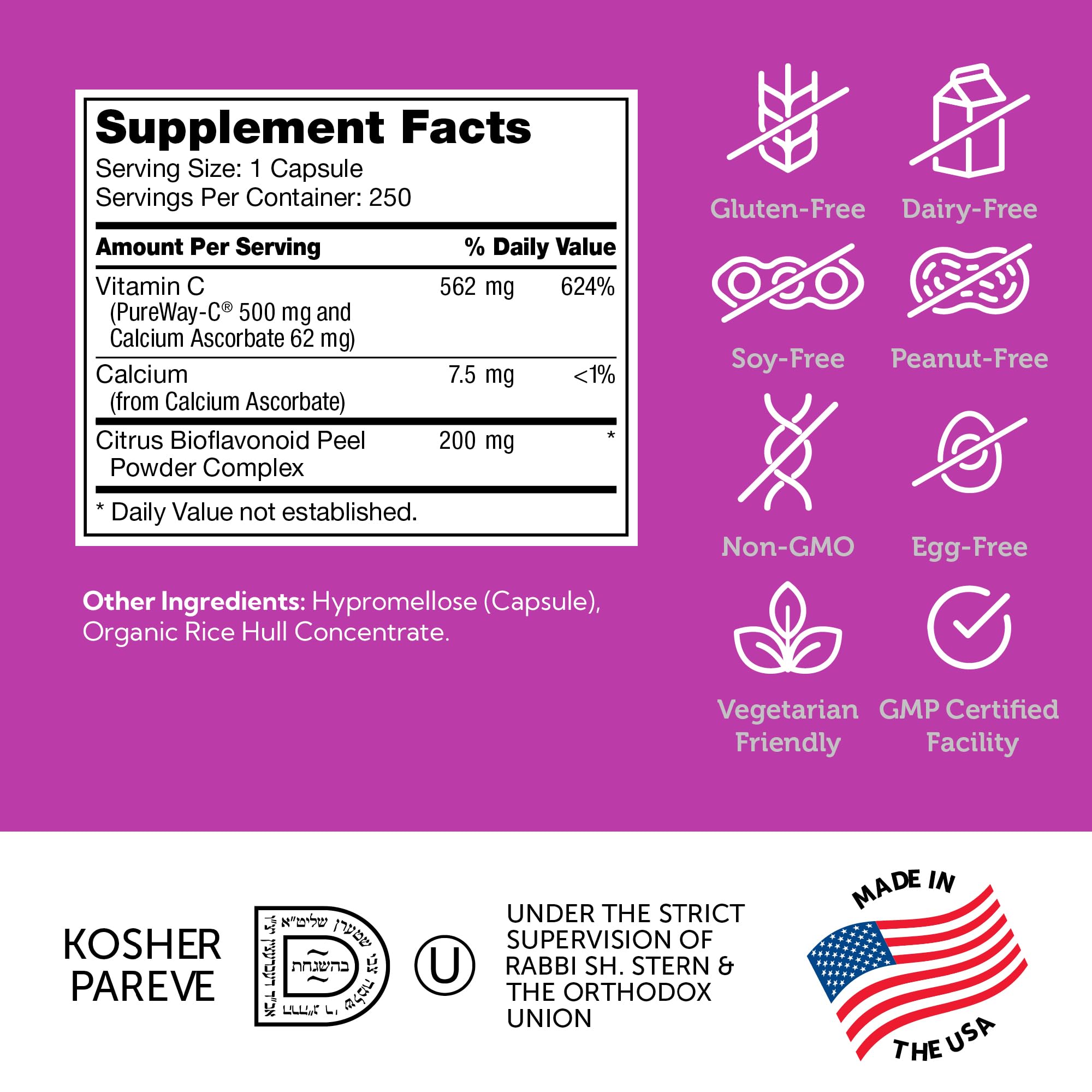 Zahler Vitamin C 500mg gluten-free and non-GMO for sensitive diets.
