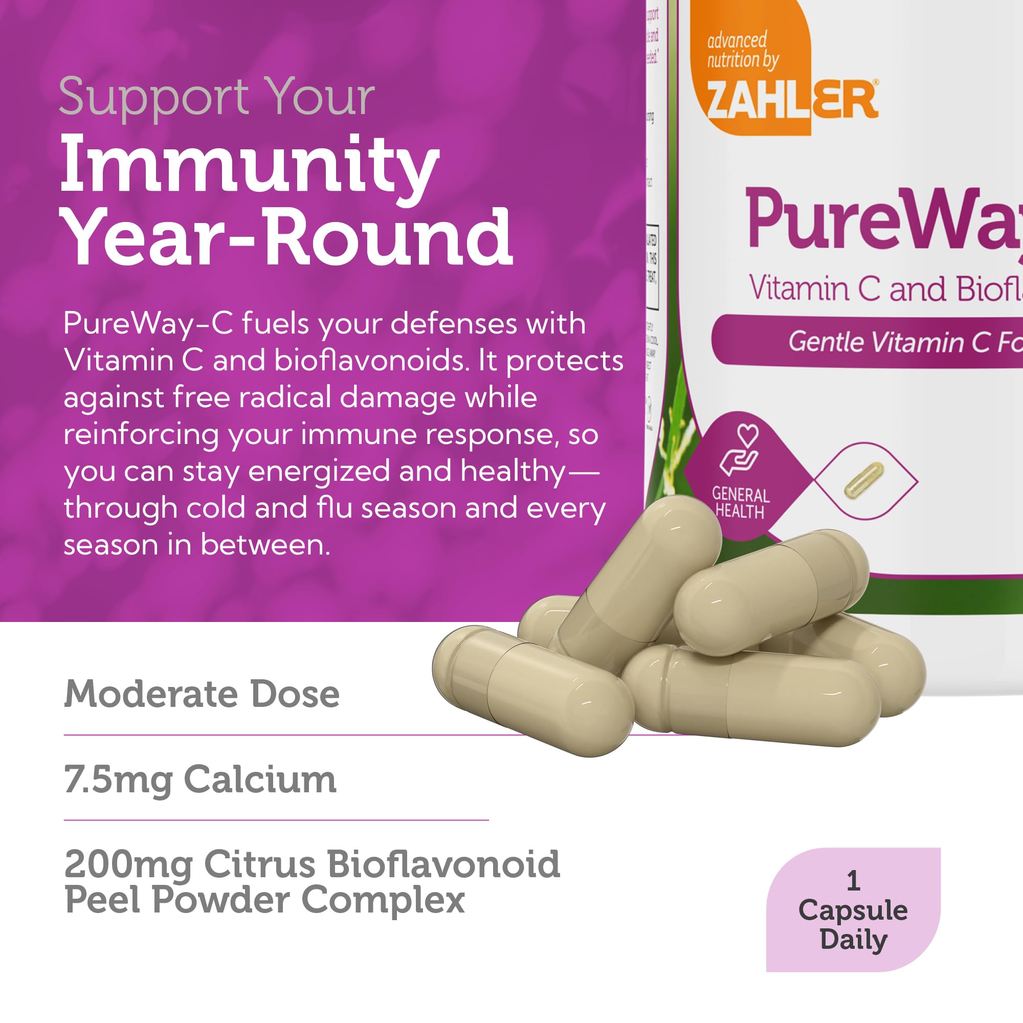 Zahler Vitamin C 500mg immune-support formula boosts daily defenses.