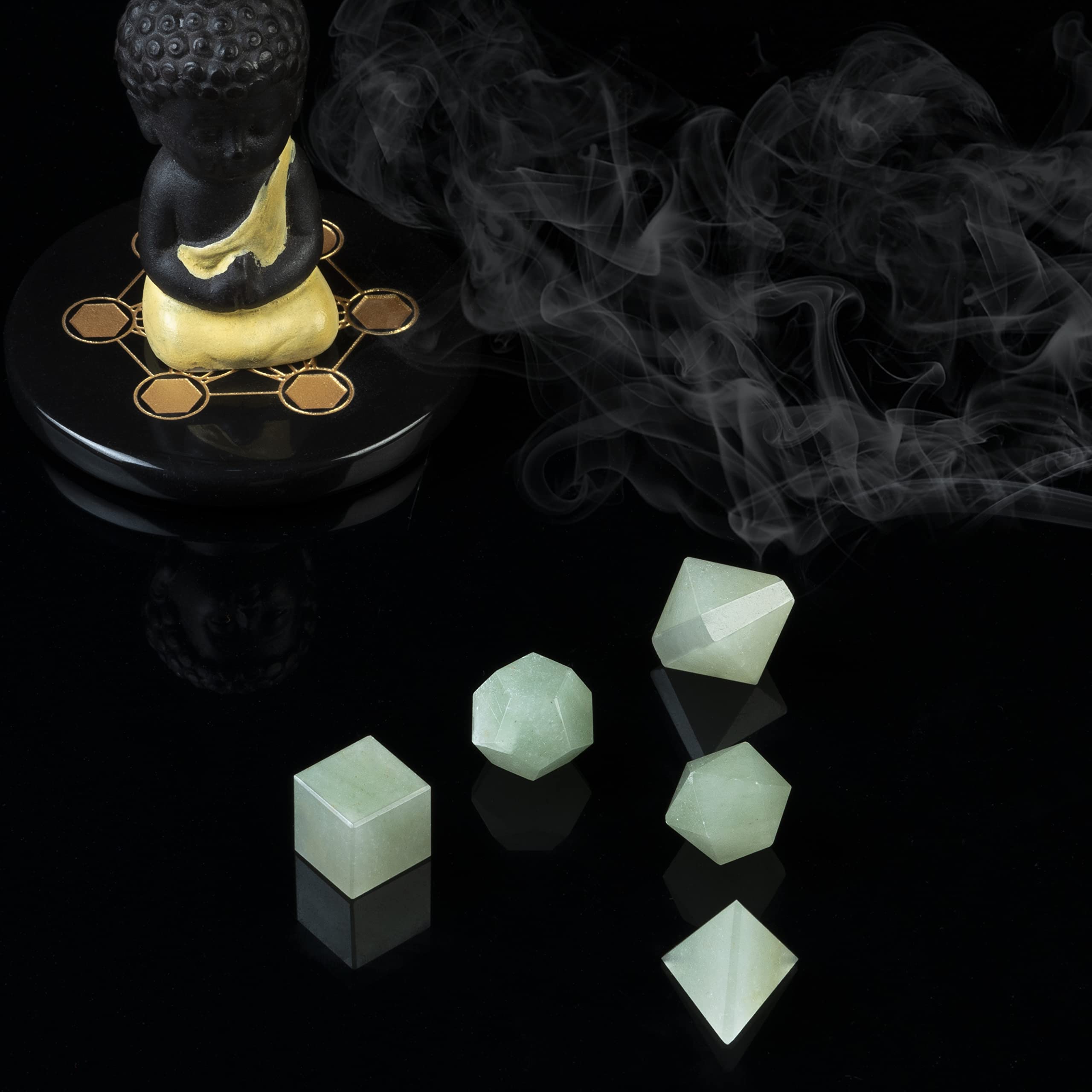 ZAICUS Green Jade icosahedron aids balance and calm in energy work.