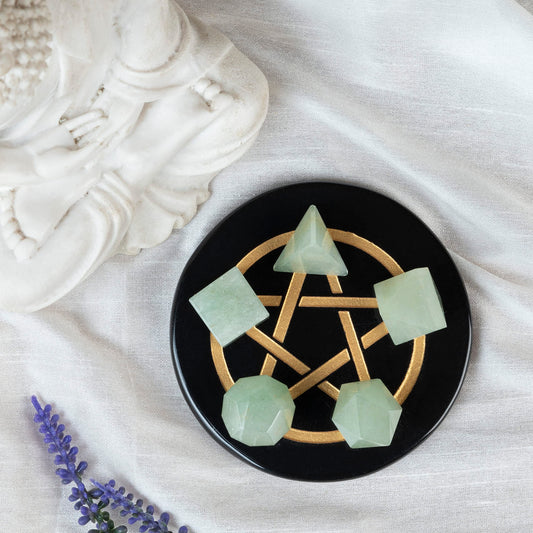 ZAICUS Green Jade Platonic Solids set for meditation and chakra balancing.